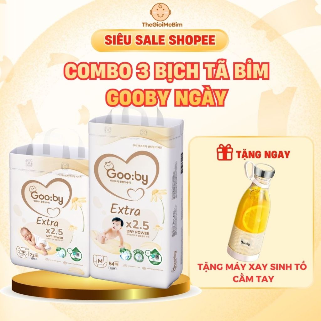 [Tặng Máy Xay Sinh Tố Cầm Tay - Combo 3 Bịch ] Tã/Bỉm Dán Quần Gooby Ngày Siêu Mỏng Nhẹ, Đủ Size