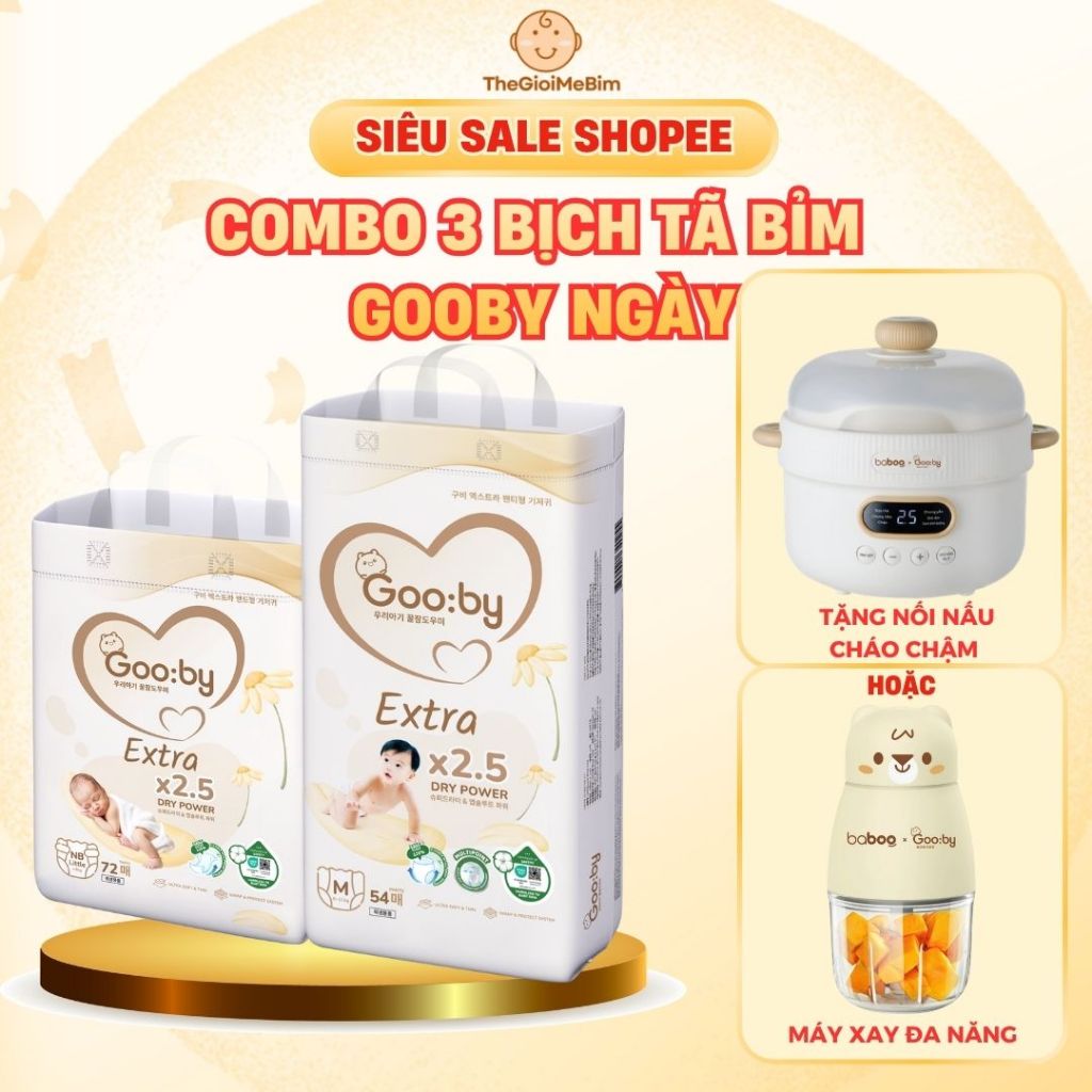 [ Tặng Nồi Nấu Chậm Baboo hoăc Máy Xay Đa Năng -  Combo 3 Bịch ] Tã/Bỉm Dán Quần Gooby Ngày Đủ Size