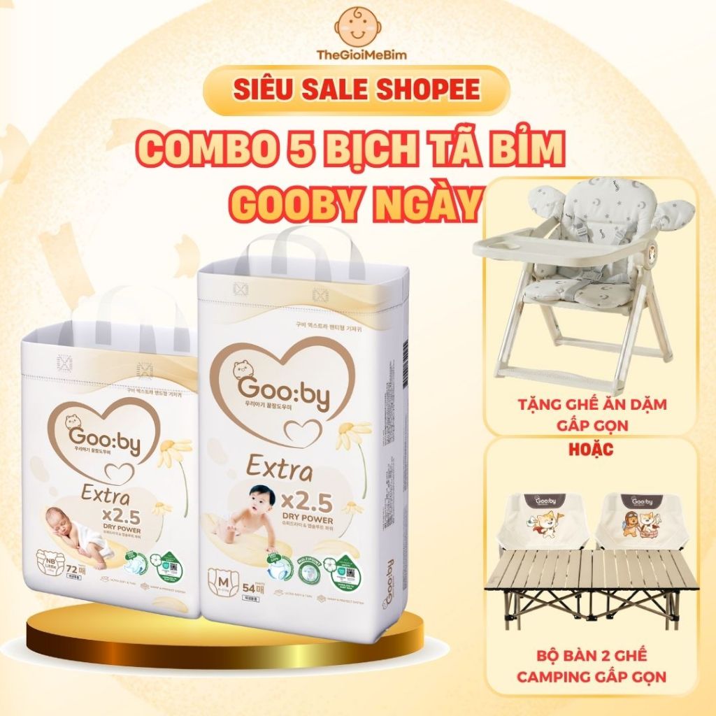 [ Tặng Ghế Ăn Dặm Gâp Gọn hoặc Bộ Bàn Ghế Camping Gấp Gọn - Combo 5 Bịch ]Tã/Bỉm Dán Quần Gooby Ngày