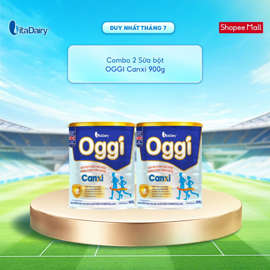 [COMBO 2 LON] Sữa bột Oggi Canxi - Giúp tăng cường mật độ xương, giúp hệ cơ xương chắc khoẻ, chống loãng xương-Lon 900g