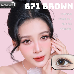 Lens mắt 671 Brown màu nâu filter trăng khuyết, không viền, size nhỏ - LUNA EYES brand