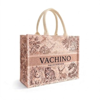 (Size 36-47cm) Túi cói đi biển VACHINO TX038 – họa tiết vintage hoa lá, thân thiện môi trường