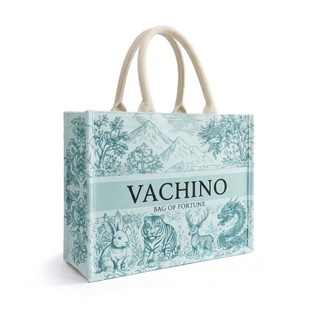 (Size 36-47cm) Túi cói đi biển VACHINO TX038 – họa tiết vintage hoa lá, thân thiện môi trường