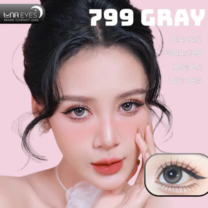 Lens mắt LUNA EYES 799 Gray màu xám nâu, filter trăng khuyết, viền đen tự nhiên, size vừa