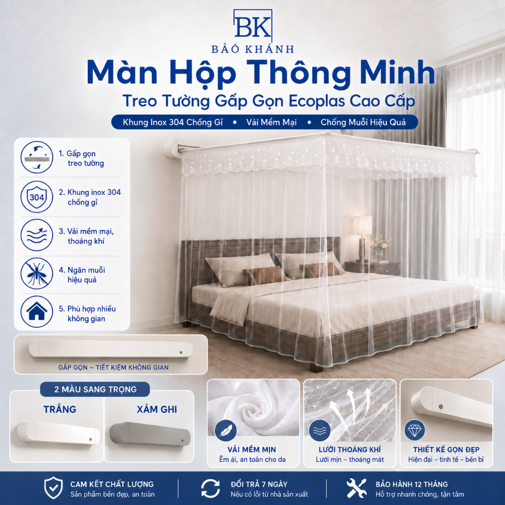 Màn Hộp Thông Minh Treo Tường Gấp Gọn HỘP Nhựa Ecoplas khung inox chắc chắn – Tự Bung Nhanh, Tiết Kiệm Không Gian