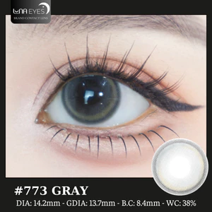 Lens mắt 773 Gray màu xám light nâu đối xứng, viền đen, size vừa - thương hiệu LUNA EYES