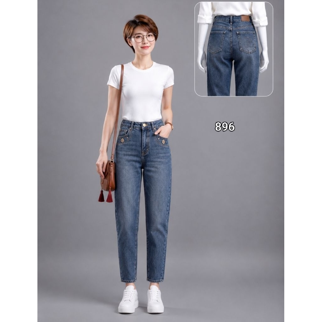 Quần Jean Nữ Ống Đứng Cạp Cao Co Giãn Form Đẹp Tôn Dáng Phong Cách Hàn Quốc