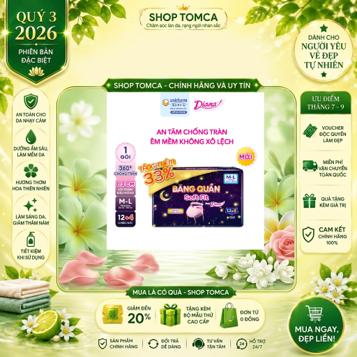1 gói Băng vệ sinh dạng quần Diana soft fit size SM/ML/L-Xl 12+4