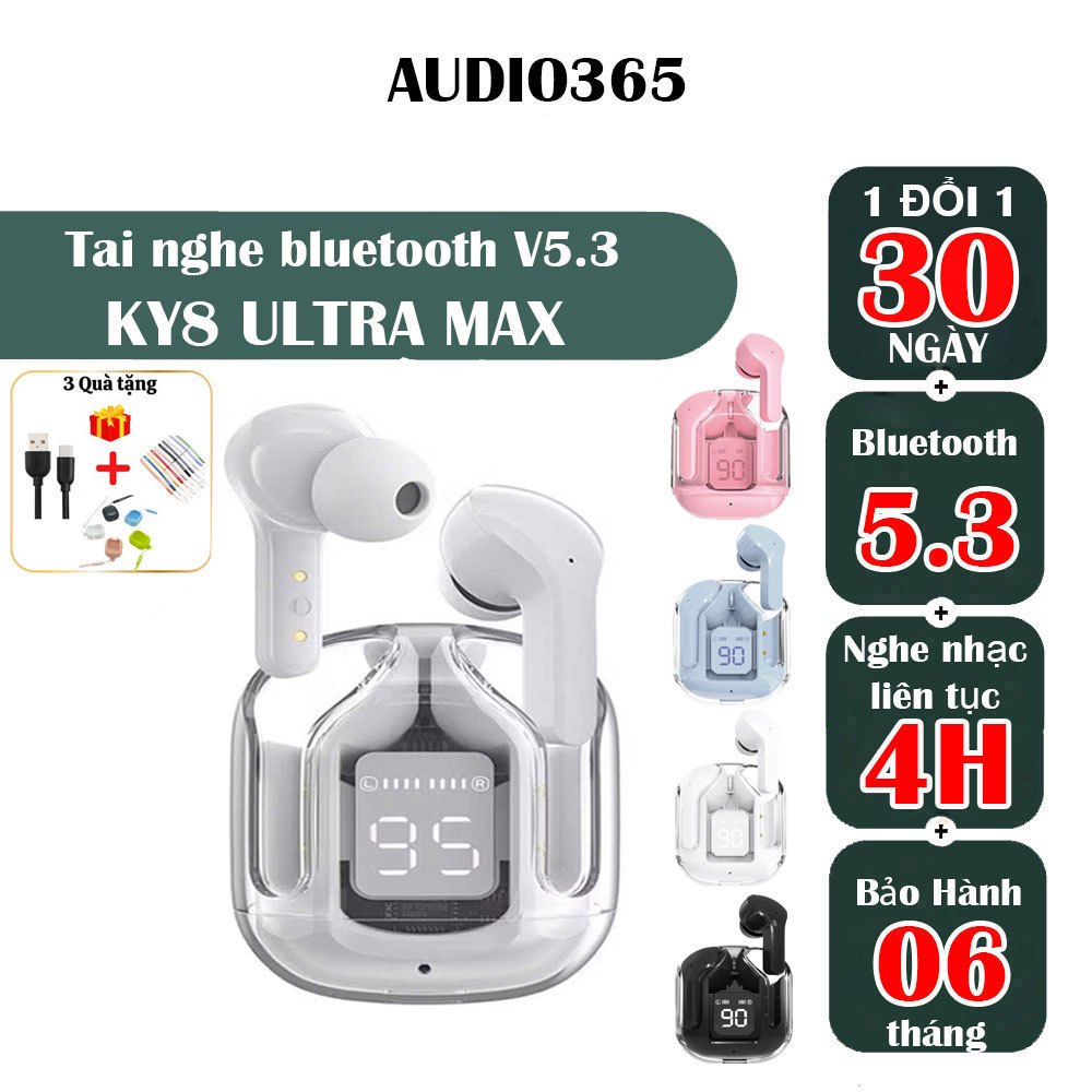 Tai nghe không dây KY8 Ultra Max bản quốc tế, cảm ứng, chống nước IPX7 – Audio365