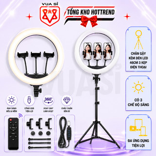 Đèn LED Livestream VUASI Size 46cm 3 Kẹp Điện Thoại Kèm Chân Gậy Cao Cấp Hỗ Trợ Quay Video, Chụp Ảnh