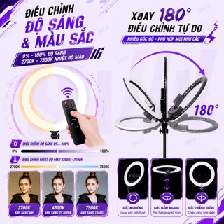 Đèn LED Livestream VUASI Size 46cm 3 Kẹp Điện Thoại Kèm Chân Gậy Cao Cấp Hỗ Trợ Quay Video, Chụp Ảnh