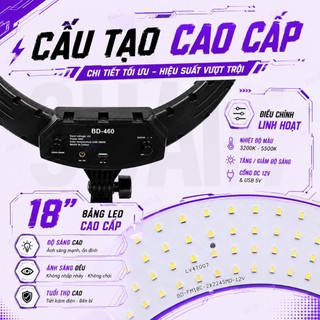Đèn LED Livestream VUASI Size 46cm 3 Kẹp Điện Thoại Kèm Chân Gậy Cao Cấp Hỗ Trợ Quay Video, Chụp Ảnh
