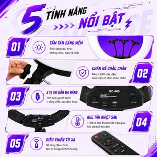 Đèn LED Livestream VUASI Size 46cm 3 Kẹp Điện Thoại Kèm Chân Gậy Cao Cấp Hỗ Trợ Quay Video, Chụp Ảnh