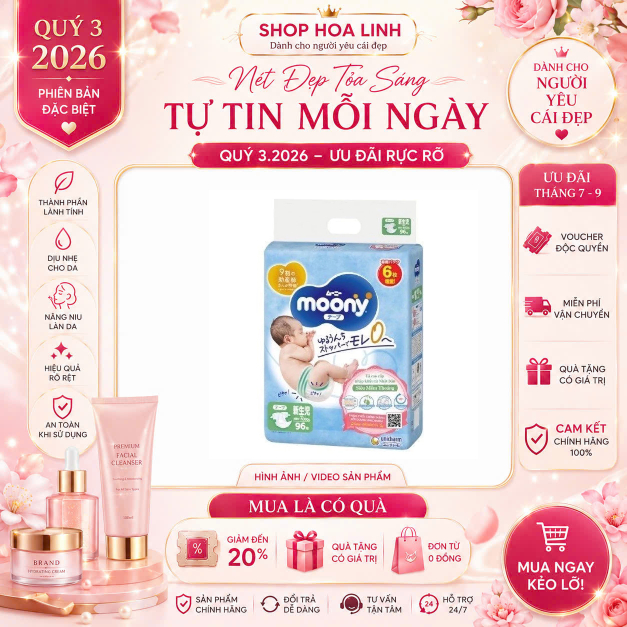 Hot:  Bỉm Tã MOONY XANH/ NATURAL ( Trắng) ĐỦ SIZE