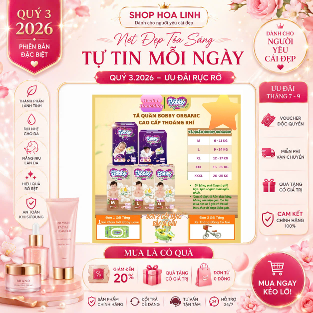 Tã quần BOBBY ORGANIC Size Cotton Hữu Cơ Hoalinh-HomeShop
