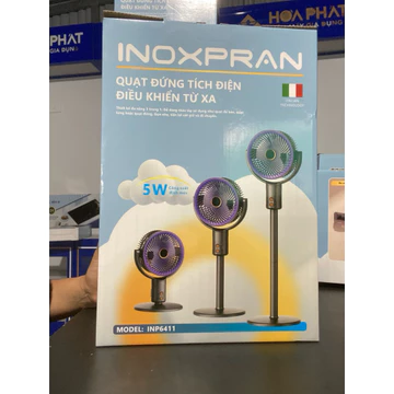 Quạt Đứng Tích Điện INOXPRAN INP6411 Có Điều Khiển Từ Xa | Quạt Để Bàn/Quạt Đứng 3 Trong 1 | Pin Sạc 5W Chính Hãng