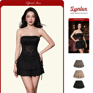 Chân Váy Ngắn 2 Tầng Bèo Vải Ladong Cao Cấp LYNLUX Chân Váy Xòe Rút Dây Hack Dáng Có Quần Trong