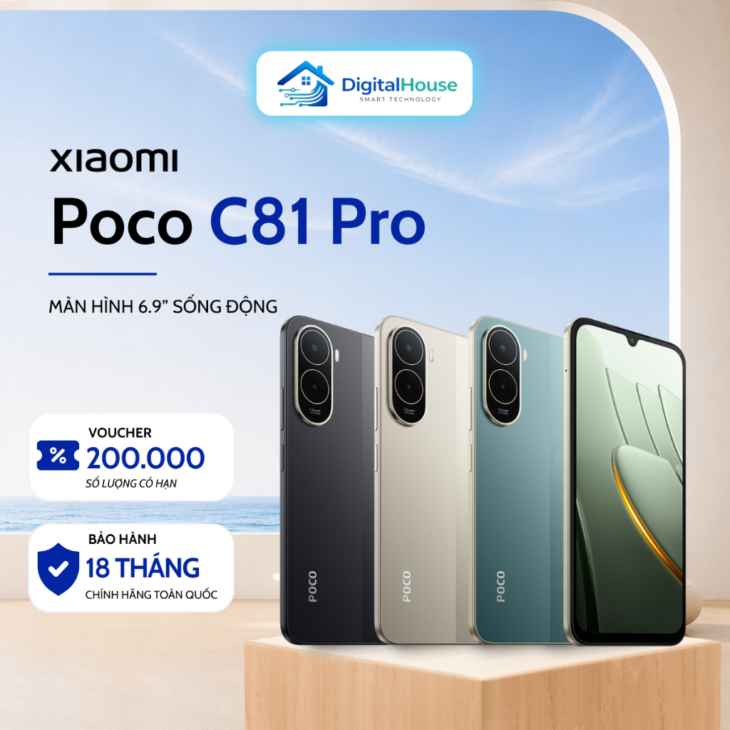 Điện thoại Xiaomi Poco C81 Pro RAM 4GB có tiếng Việt - Bản Quốc Tế - Bảo Hành 18 Tháng