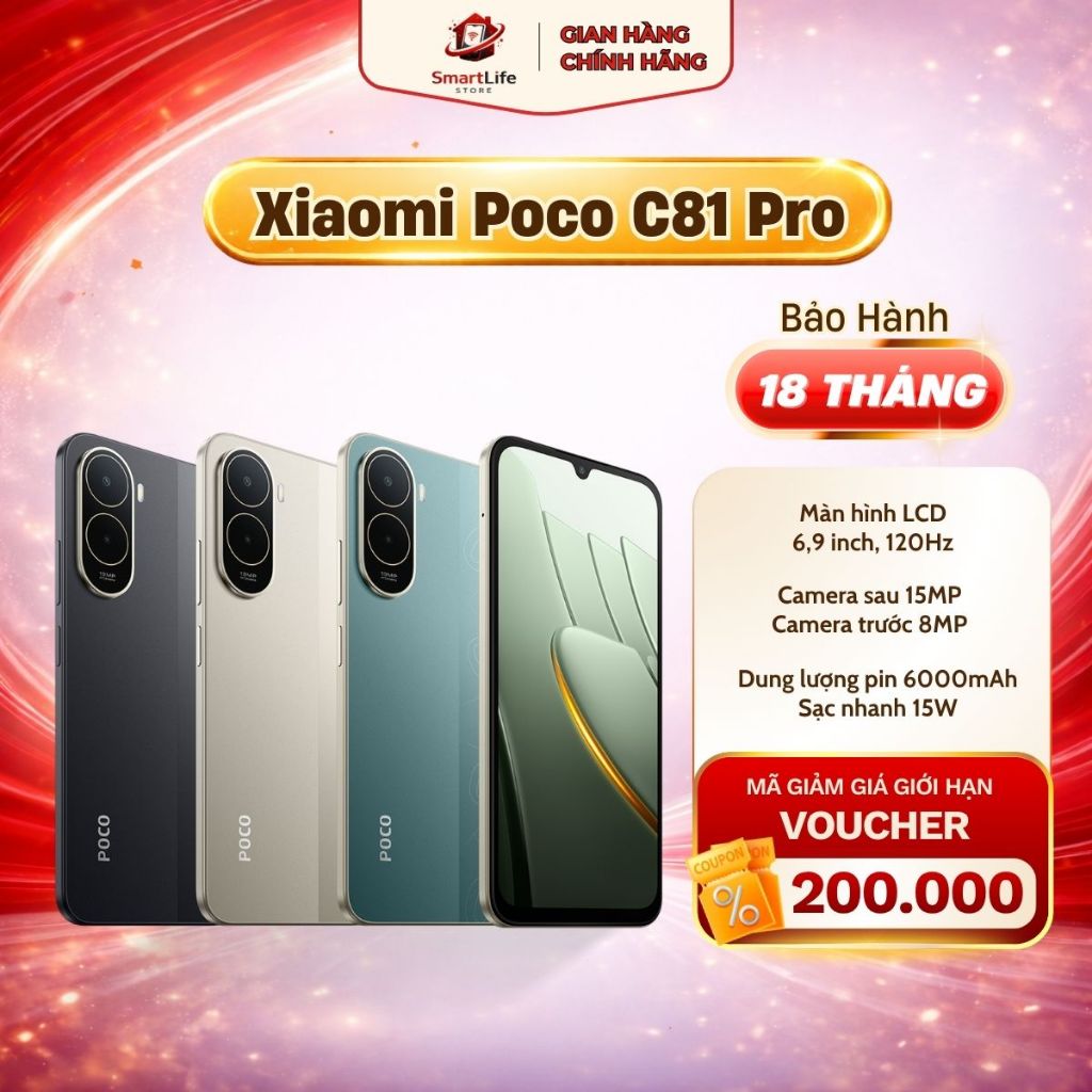 Điện thoại XIAOMI Poco C81 Pro - Ram 4GB hàng Quốc Tế - Bảo hành chính hãng 18 Tháng