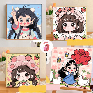 ( TẶNG SET 10 KHẨU TRANG) Tranh Số Hoá  Hoạt Hình Tranh Tô Màu 20x20cm dễ thương đầy đủ cọ, màu, căng khung sẵn MEILI ST