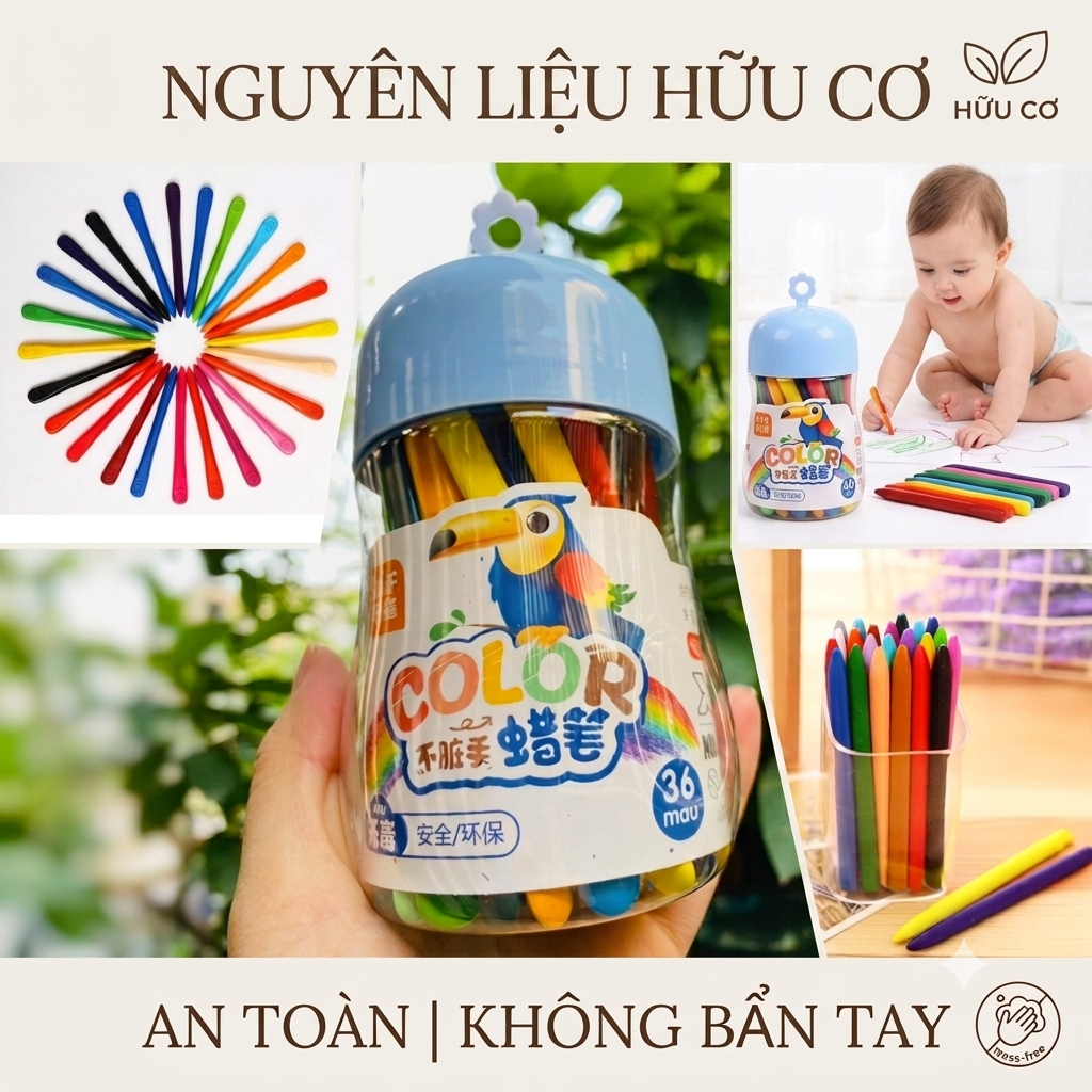 [LO I 1] Bút Sáp Màu Hữu Cơ 12/18/24/36 màu An To n Cho Bé Không Vấy Bẩn Tay Cho Bé Tô Màu Vẽ Tranh Mẫu Giáo Tiu Học