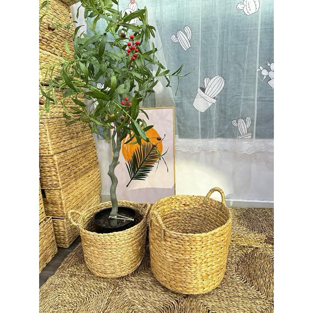 Giỏ cói lục bình có quai cầm, giỏ đựng đồ đa năng, sọt cói trồng cây, sọt đựng đồ chơi cho bé, giỏ đựng quần áo, mây tre