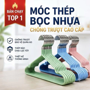 Móc Treo Quần Áo Bọc Nhựa Chống Trượt Cao Cấp - Móc Thép Chịu Lực, Chống Hằn Vai, Treo Áo Váy Quần Tiết Kiệm Diện Tích
