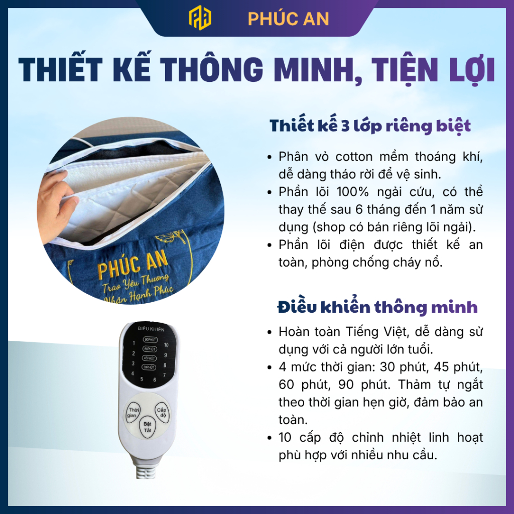 Thảm ngải cứu Phúc An Chính Hãng, An toàn - hiệu quả, Giúp giấc ngủ vẹn tròn, Giảm đau xương khớp