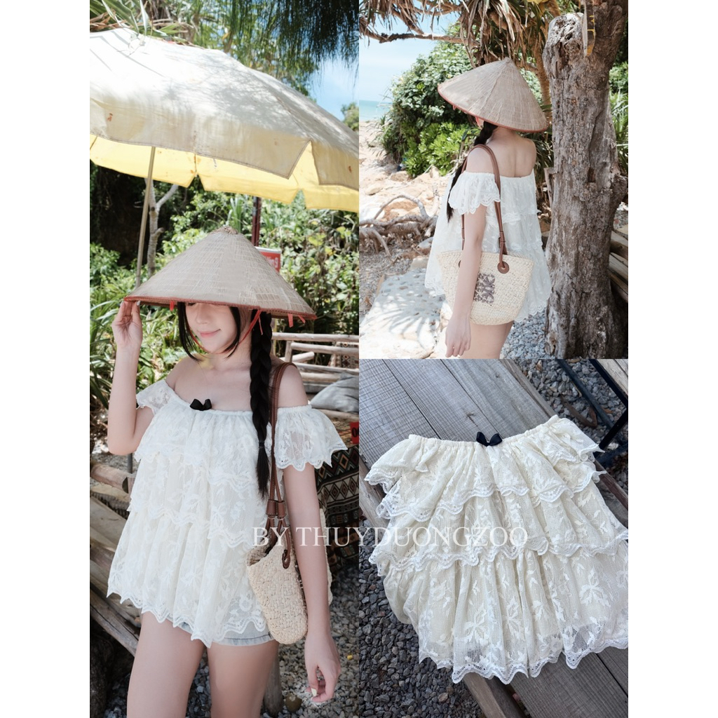 THUYDUONGZOO - ÁO REN HOA TRỄ VAI TIỂU THƯ ( KÈM NƠ )