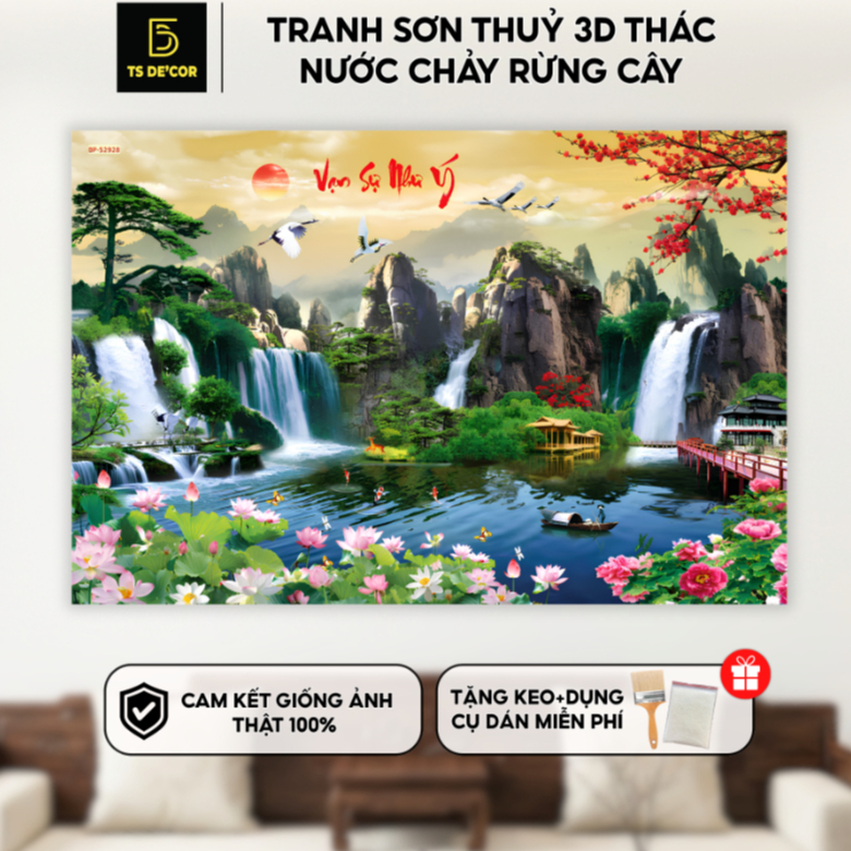 Tranh sơn thủy hữu tình tranh dán tường 3d tranh lụa