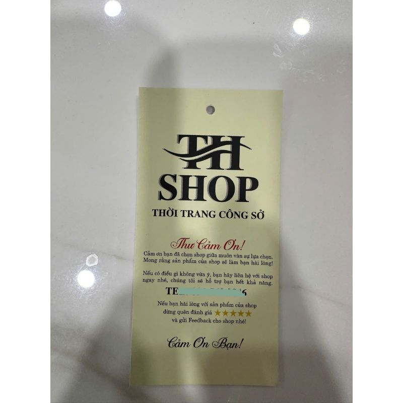 Tag treo sản phẩm thời trang TH SHOP - Thư Cảm Ơn Khách Hàng