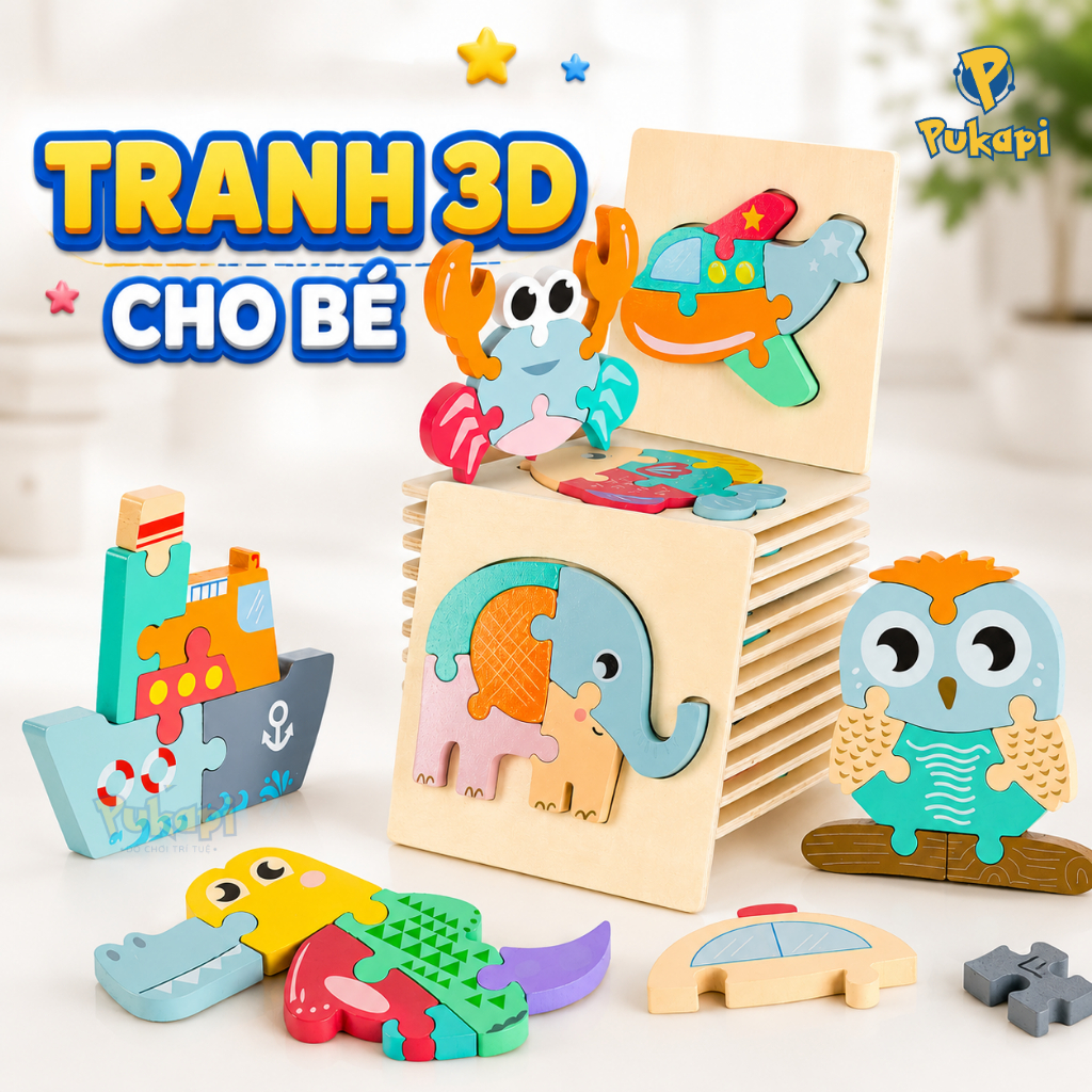 Tranh Ghép Hình Xếp Hình Đồ Chơi Ghép Hình Gỗ NỔI 3D Bằng Gỗ Tranh Ghép Hình 3D Tranh Ghép Gỗ -Đồ Chơi Cho Bé PUKAPI