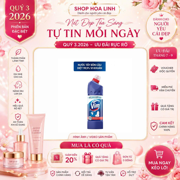 Nước Tẩy Bồn Cầu Vim Xanh Biển Diệt Khuẩn - Chai 880ML