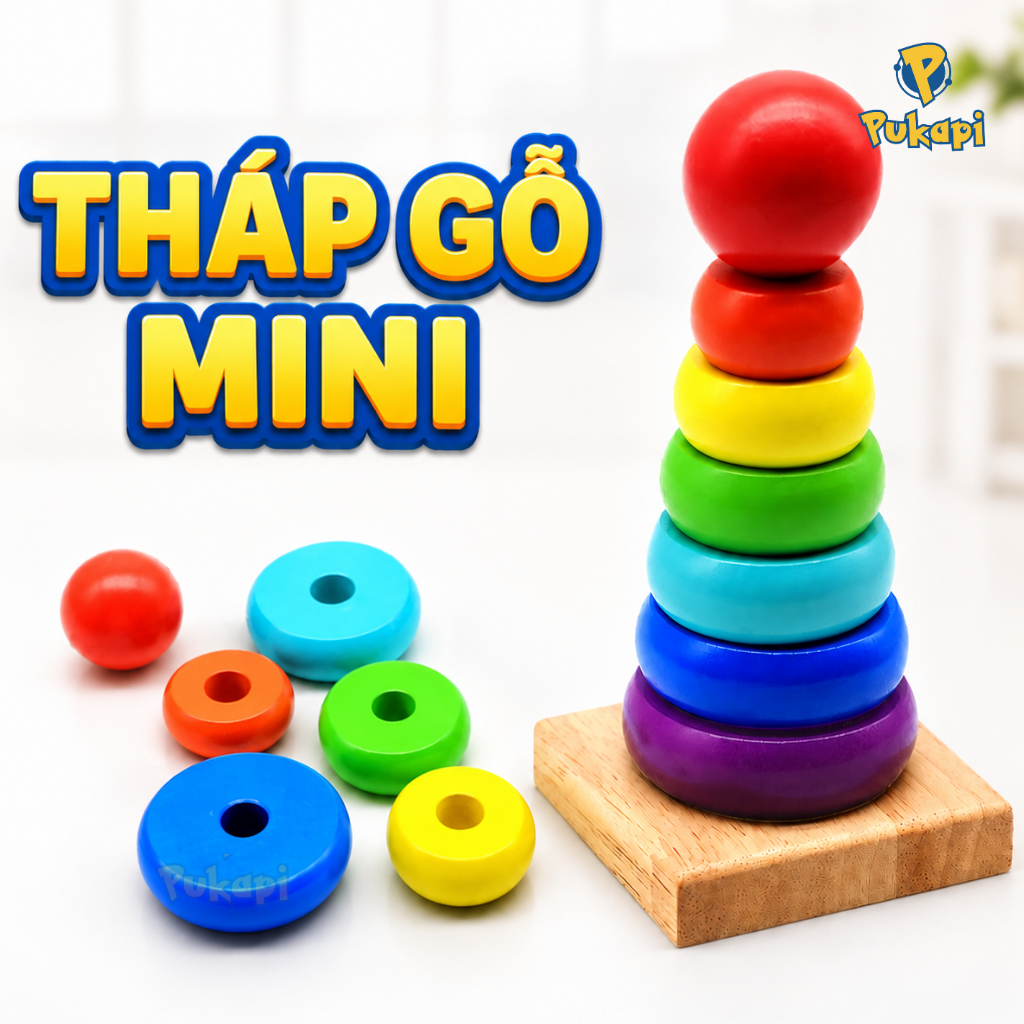 Đồ Chơi Tháp Cầu Vòng Tháp Gỗ Xếp Chồng Đồ Chơi Gỗ Giải Trí Đồ Chơi Lắp Ráp Phát Triển Trí Tuệ-Đồ Chơi Cho Bé PUKAPI