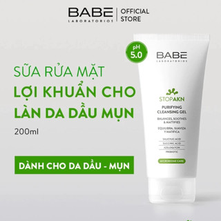 Sữa rửa mặt BABE Stop AKN Purifying Cleansing gel cho da dầu mụn pH 5.0
