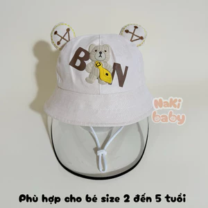 Mũ nón vành rộng tai bèo họa tiết GẤU BN hot hit cho bé yêu, CÓ HOẶC KHÔNG KÈM KÍNH CẢN BỤI
