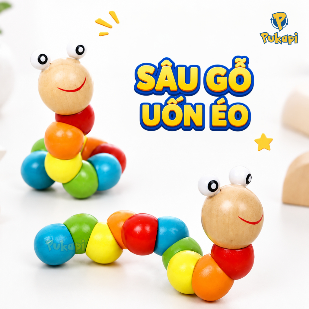 Đồ Chơi Gỗ Sâu Gỗ Con Sâu Gỗ Uốn Dẻo Nhiều Màu Sắc Giải Trí Phát Triển Trí Tuệ Màu Sắc - Đồ Chơi Cho Bé PUKAPI