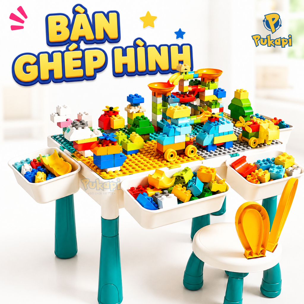 Bàn Xếp Hình Trí Tuệ Cho Bé Lắp Ráp Thông Minh Cầu Trượt Bàn Đa Năng Bộ Bàn Đa Năng 2in1- Đồ Chơi Cho Bé PUKAPI
