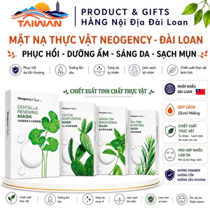 Hộp 8 miếng mặt nạ rau má, xương rồng, tràm trà phục hồi, dưỡng ẩm, sáng da Đài Loan