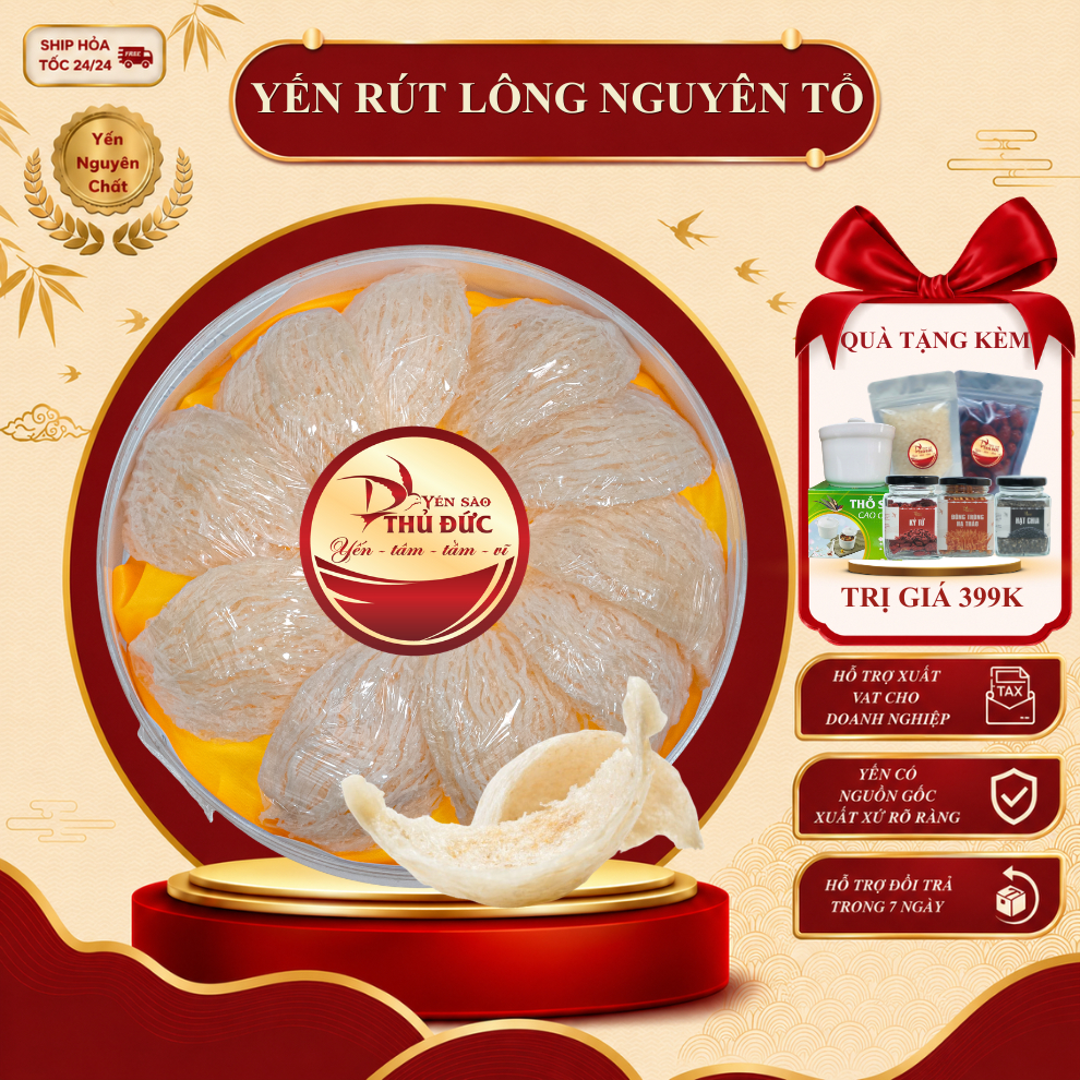 Yến Rút Lông Nguyên Tổ Yến Sào Thủ Đức - Tổ Yến Nguyên Chất 100% Không Đường Tạp Chất (Hộp 50g/100g Tặng Quà) - TYSCSL