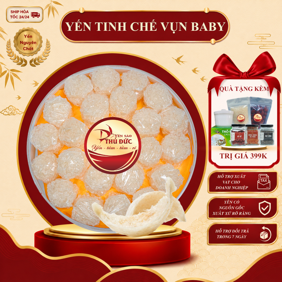 Yến Viên Baby Tinh Chế Cho Bé Yến Sào Thủ Đức - Tổ Yến Vụn Xơ Mướp Nguyên Chất 100% (Hộp Tiết Kiệm Kèm Quà) - TYSCSL