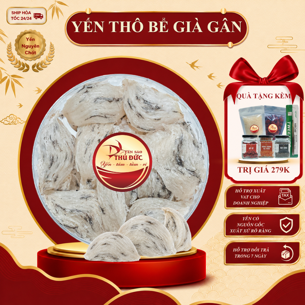 Yến Thô Bể Già Gân Tuyển Chọn Yến Sào Thủ Đức - Tổ Yến Thô Bể Nguyên Chất 100% (Hộp Tiết Kiệm Cho Gia Đình)