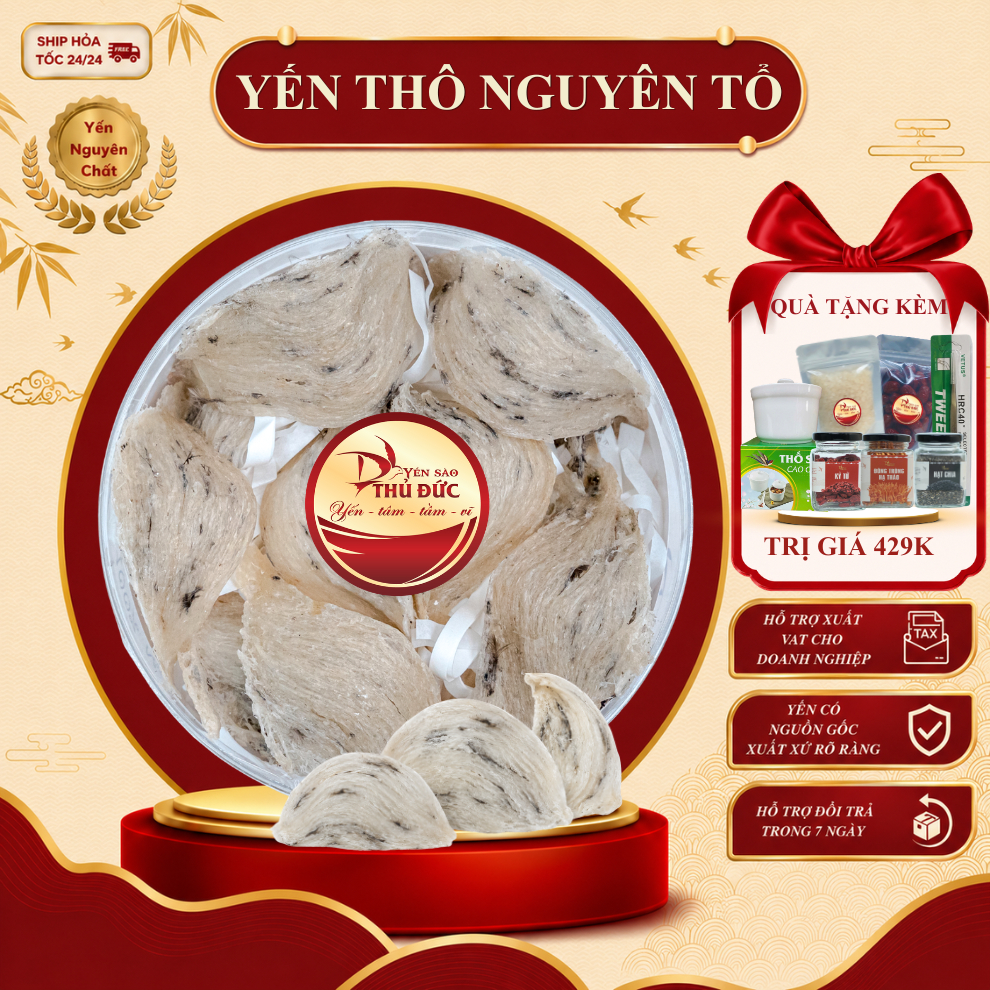 Yến Thô Siêu Già Gân Yến Sào Thủ Đức - Tổ Yến Thô Nhà Yến Trên 15 Năm (Hộp 50g/100g Đủ Đồ Chưng) - TYSCSL