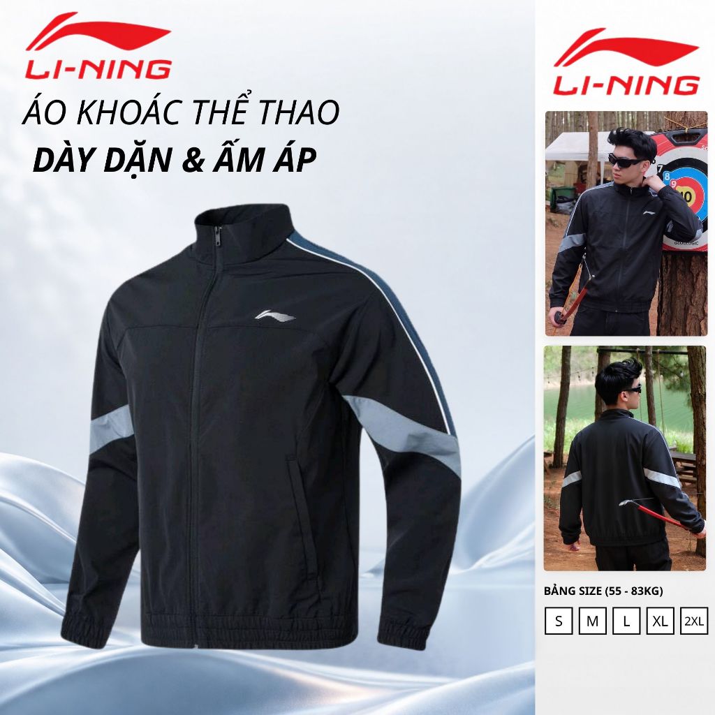 Áo khoác nam AJDQ695 Li-Ning, Áo khoác gió phối màu vải thể thao 2 LỚP LÓT LƯỚI dày dặn Menswawer