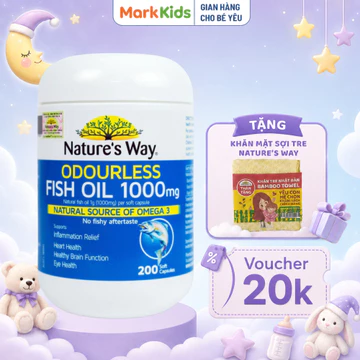 Dầu cá Nature’s Way Odourless Fish Oil 1000mg bổ sung Omega 3 hỗ trợ tim mạch, trí não và sáng mắt