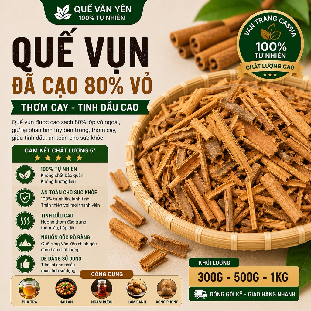 Quế vụn đã cạo vỏ 80%. Thơm cay - Đậm vị. nấu phở, thắng cố, sốt vang, pha trà.
