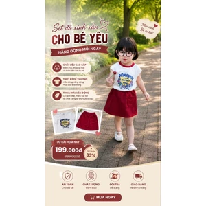 Set Bộ Áo Thun Cotton Phối Chân Váy Đỏ Cao Cấp Cho Bé Đi Chơi, từ 10-35kg,và từ 1-14 tuổi