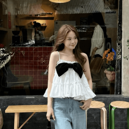 Áo hai dây đính nơ nhung bản to tiểu thư xinh xắn TẤM A145