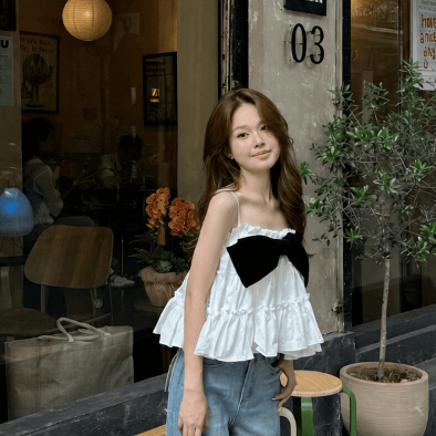 Áo hai dây đính nơ nhung bản to tiểu thư xinh xắn TẤM A145