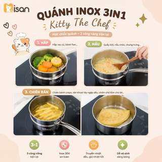 Quánh inox 304 nấu cháo ăn dặm cho bé MISAN đa năng dùng mọi loại bếp, nồi nấu bột cháo cho bé